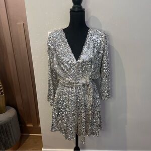 Zara Glamorous Silver Sequin Romper New With Tags